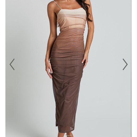 Showpo. Dresses & Skirts - Aldine Midi Dress - Ombré Mesh Bodycon Dress in Chocolate